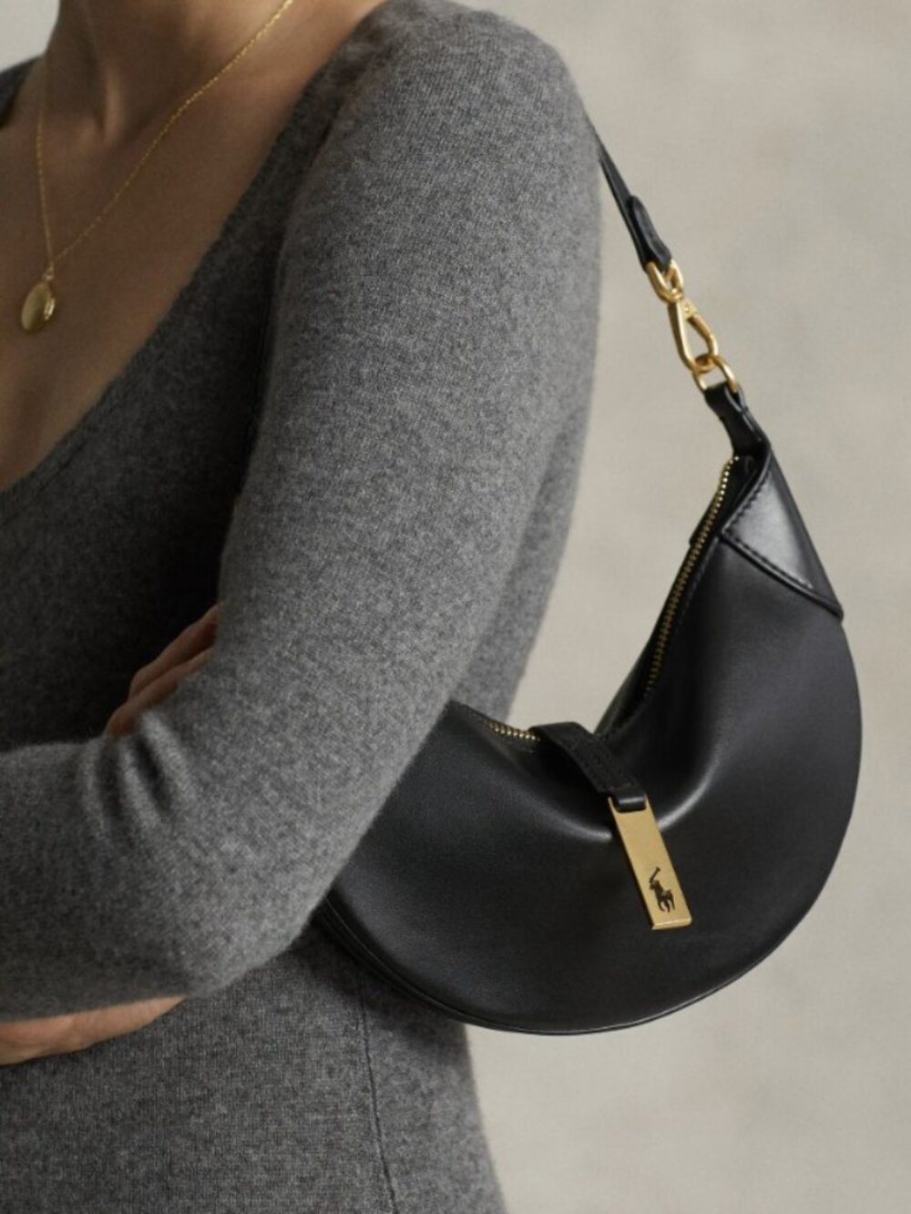 Polo Ralph Lauren Mini Polo ID Leather Shoulder Bag Black